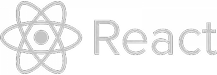 The faint gray logo for React features its atomic structure icon next to the word "React," all set on a transparent background.