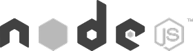 The stylized gray logo for Node.js is shown with the letters "n," "d," and "e," and a light gray hexagon in place of the "o," all on a transparent background.