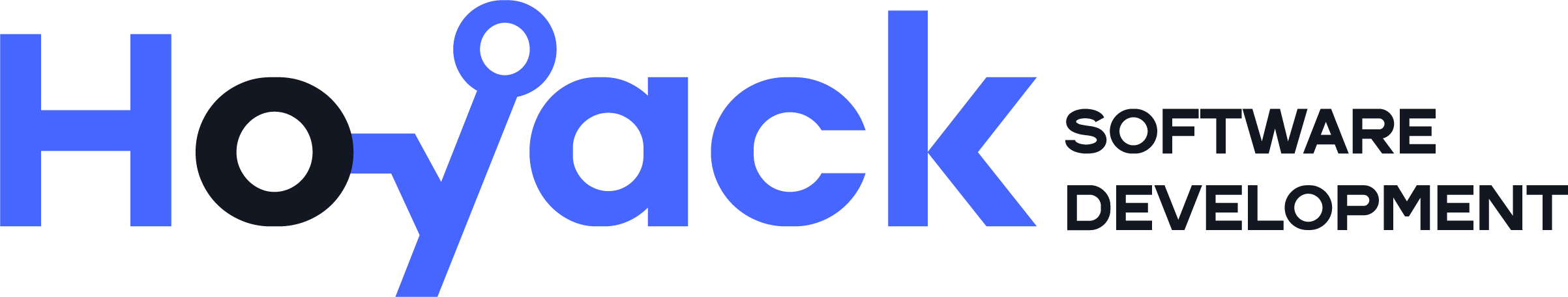 The logo for Hoyack Software Development is prominently displayed in blue and black stylized letters, with the accompanying text "SOFTWARE DEVELOPMENT" in black text to the right, set against a transparent, checkered background.